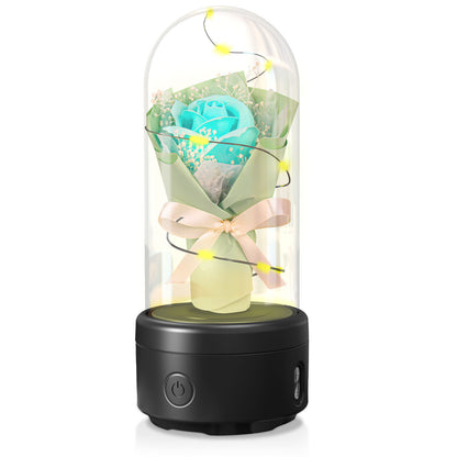 Mother's Day Gift Creative 2 In 1 Bouquet LED Light And Bluetooth Speaker Rose Luminous Night Light Ornament In Glass Cover