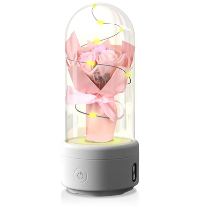 Mother's Day Gift Creative 2 In 1 Bouquet LED Light And Bluetooth Speaker Rose Luminous Night Light Ornament In Glass Cover