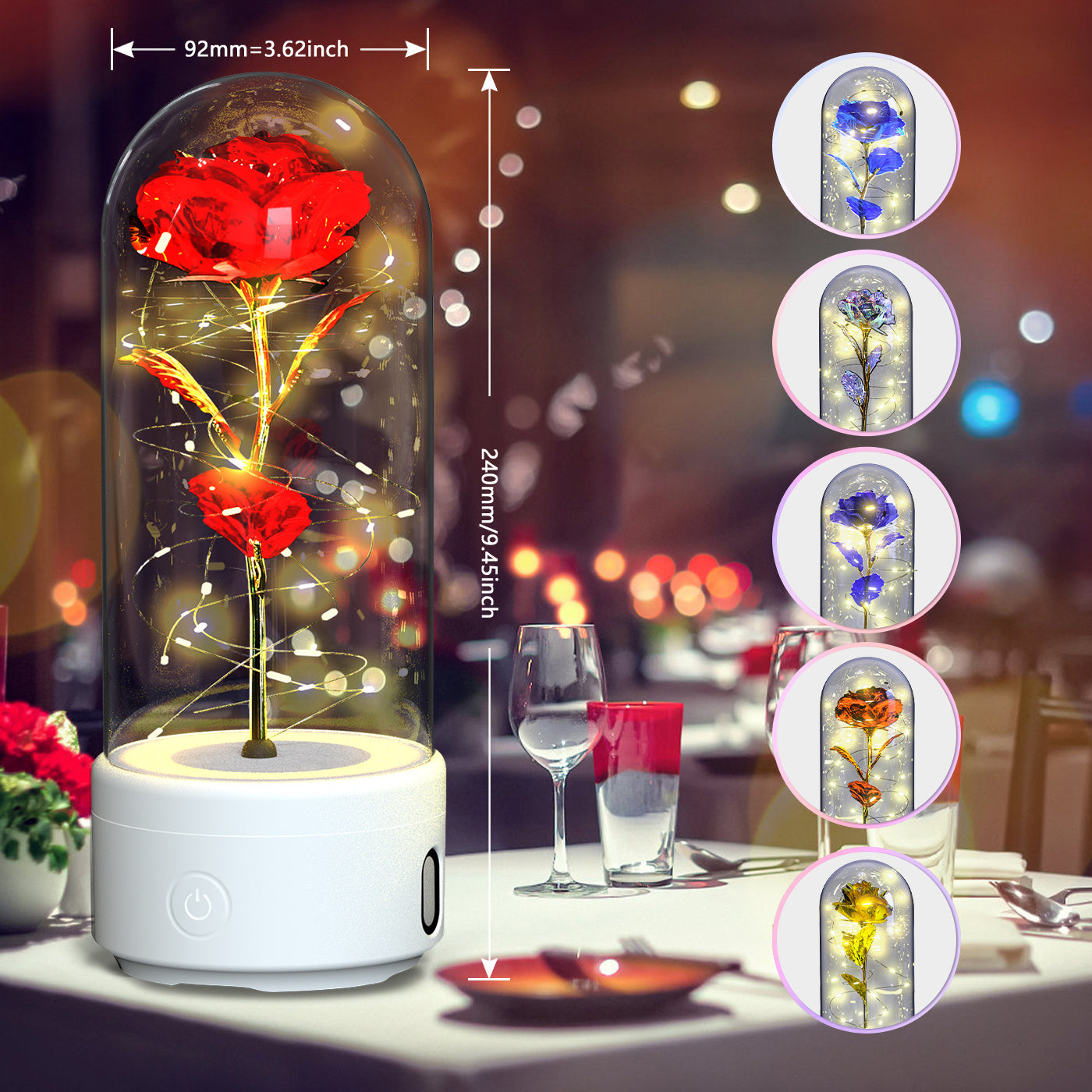 Mother's Day Gift Creative 2 In 1 Rose Flowers LED Light And Bluetooth Speaker Rose Luminous Night Light Ornament In Glass Cover