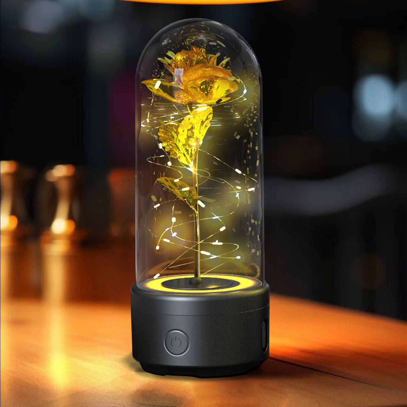 Mother's Day Gift Creative 2 In 1 Rose Flowers LED Light And Bluetooth Speaker Rose Luminous Night Light Ornament In Glass Cover