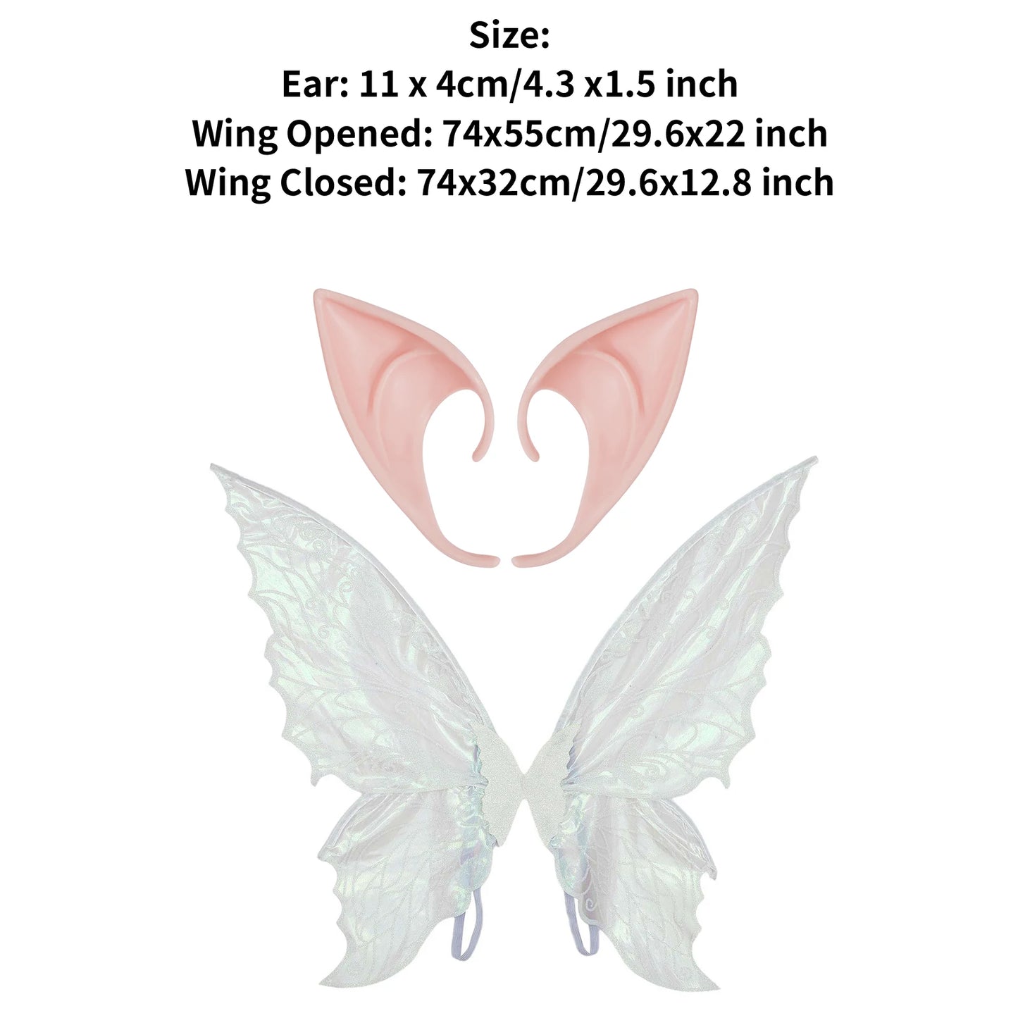 Gradient Sheer Butterfly Fairy Wings and Rubber Pointed Elf Ears for Kids Adults Halloween Cosplay Fairy Costume Accessories Set